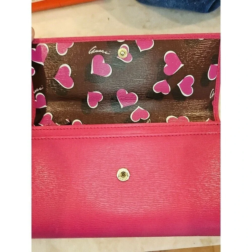 Gucci Wallet Pink Leather Heart Interlocking G Logo Bifold Long‎ Clutch w/COA - Picture 3 of 9